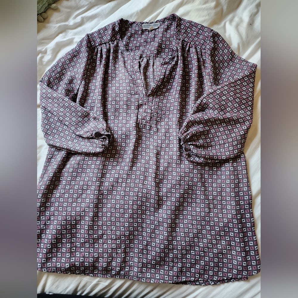Womens Pleione 3/4 Sleeve Split Neck Blouse Top Purple Pink Size Small